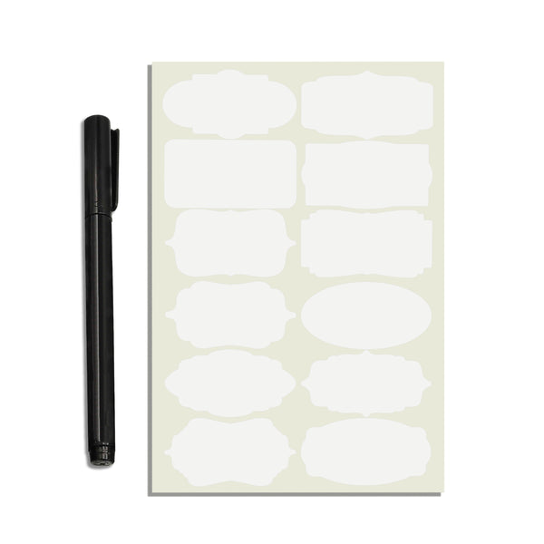 ROUSRIE WHITE JAR STICKERS-84 PIECES WITH BLACK MARKER