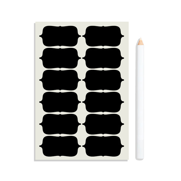 JAR STICKERS (84 PCS) BLACK, WATER-PROOF, DURABLE, SELF-ADHESIVE with WHITE PENCIL