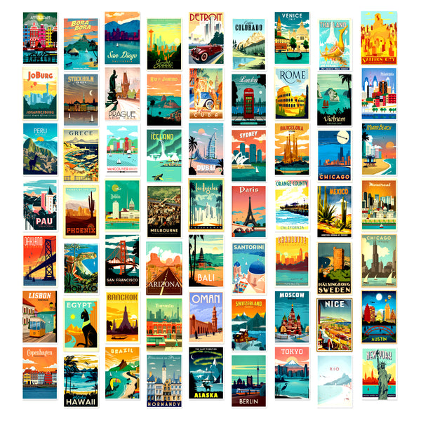 ROUSRIE TRAVEL WALL DÉCOR – POSTCARD SIZE POSTERS- PACK OF 63
