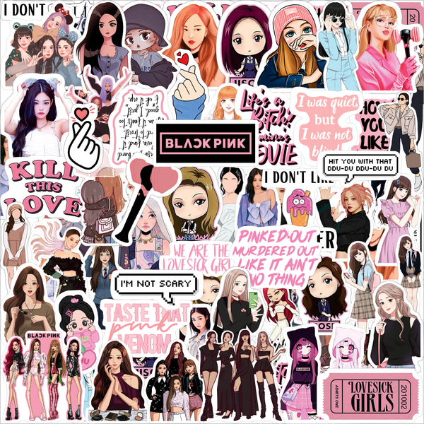 ROUSRIE BLACK PINK STICKERS | THEME STICKERS | 52 PIECES